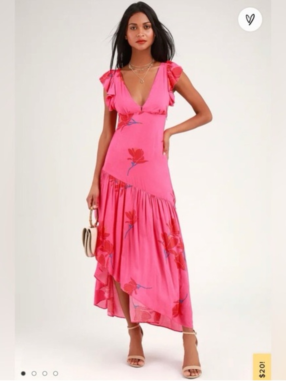 Free People She's A Waterfall Maxi Dress Size 0 Pink Floral Ruffle